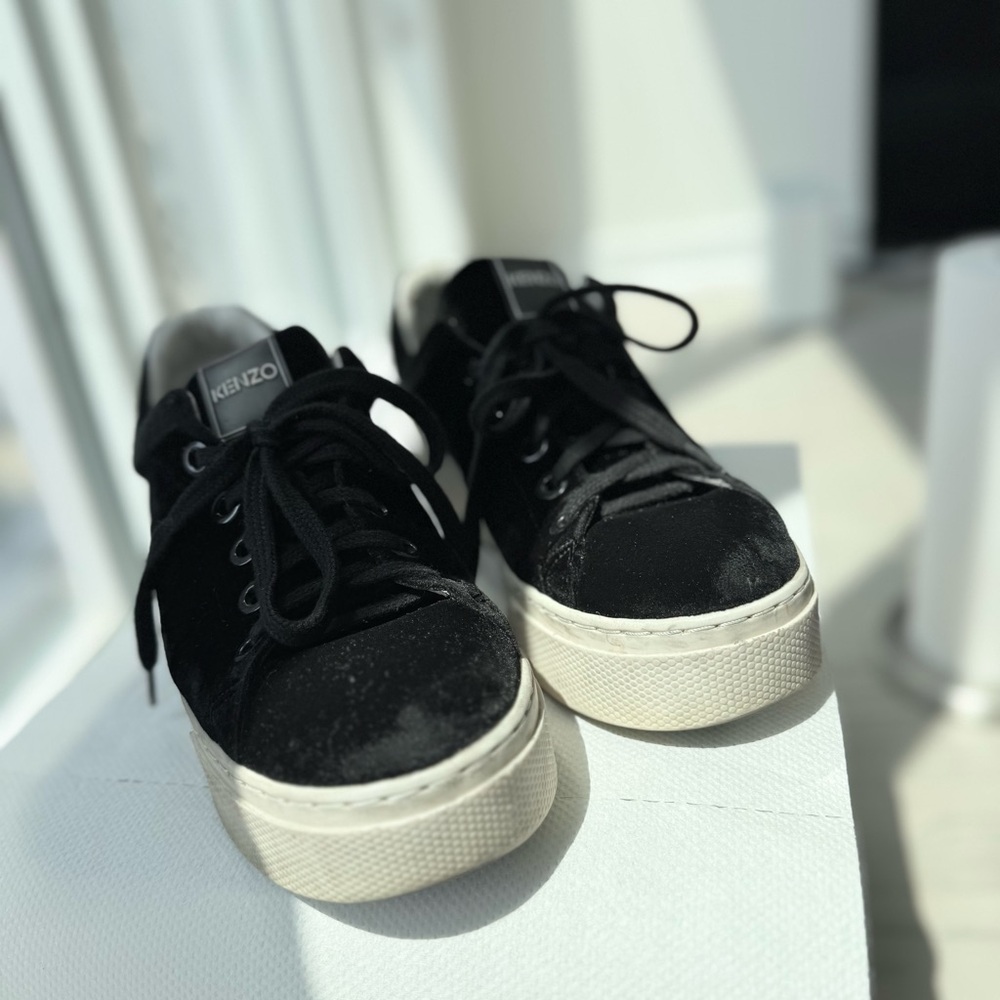 Kenzo Black Velvet Sneakers with Cream Soles